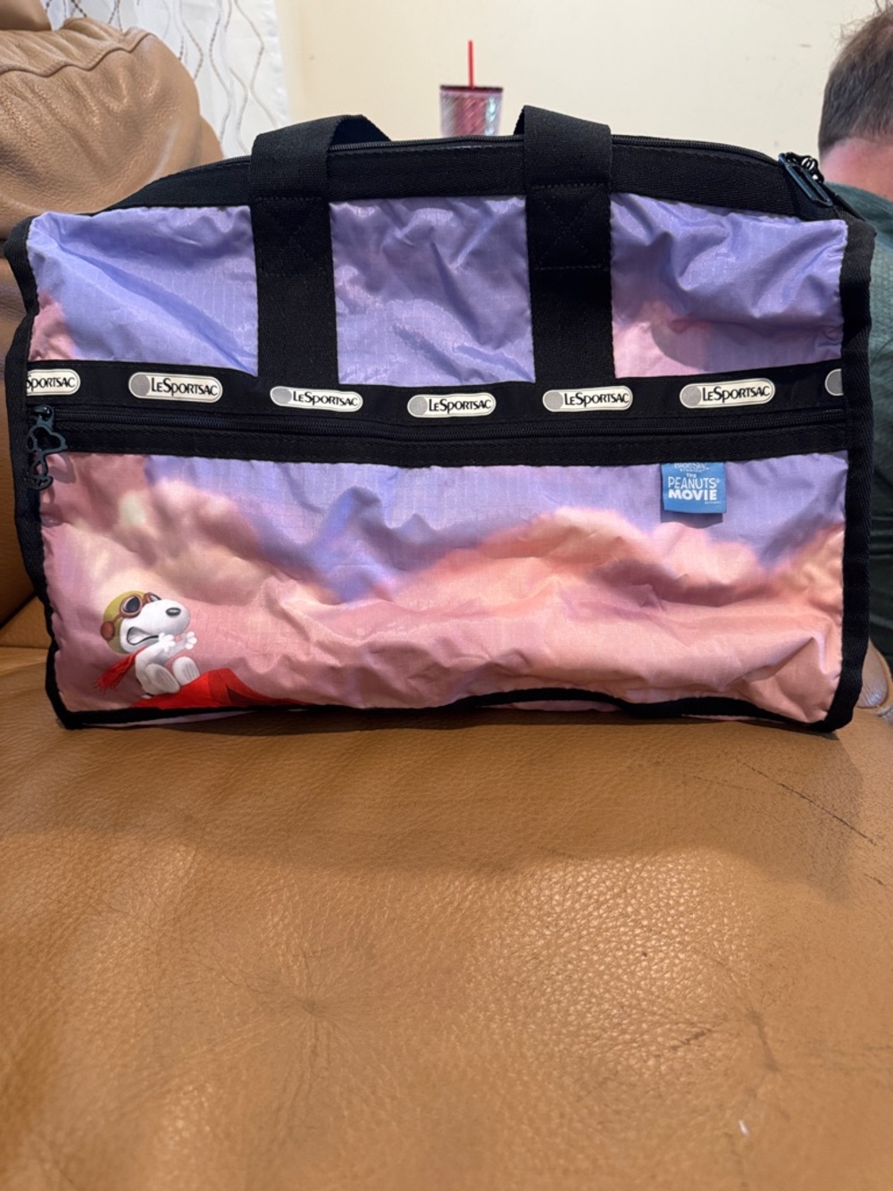 LeSportsac pink and purple Ombre Snoopy Weekender Bag